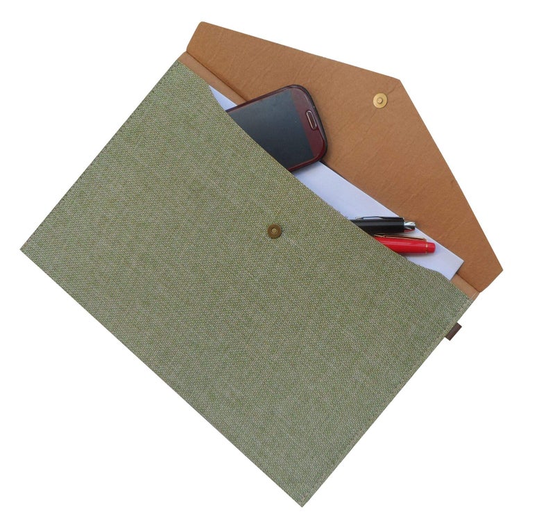 enyuwlcm Durable A4 File Folder Document Holder Portfolio Envelope Felt Folder Case with Snap Closure Set of 2 Green - Image 2